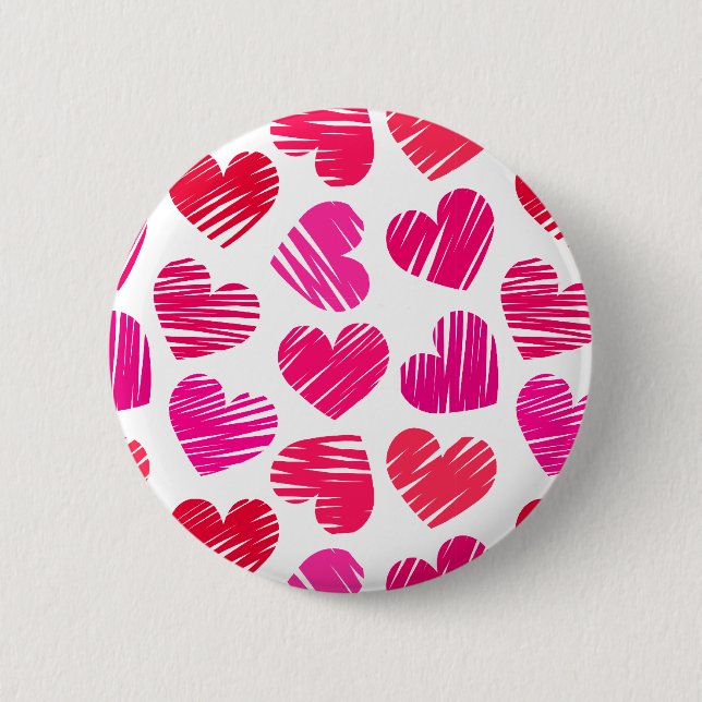 Modern Red and Pink Doodled Hearts Valentine 6 Cm Round Badge (Front)