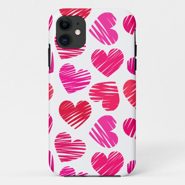 Modern Red and Pink Doodled Hearts Valentine Case-Mate iPhone Case (Back)