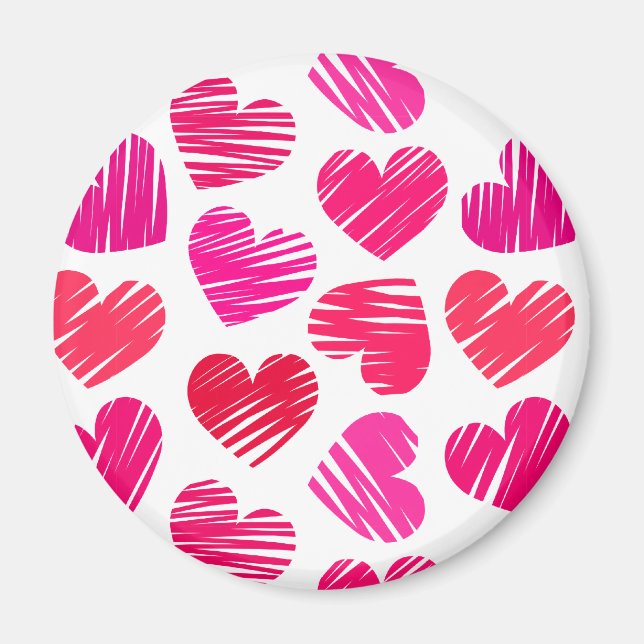 Modern Red and Pink Doodled Hearts Valentine Magnet (Front)