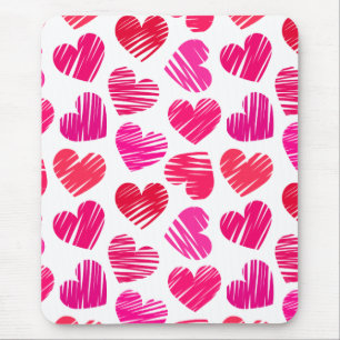Modern Red and Pink Doodled Hearts Valentine Mouse Mat