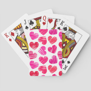 Modern Red and Pink Doodled Hearts Valentine Playing Cards