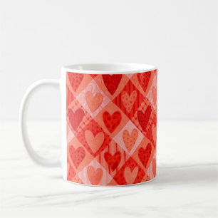 Modern Red and Pink Patchwork Hearts Coffee Mug