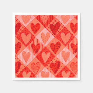 Modern Red and Pink Patchwork Valentine's Day Napkin