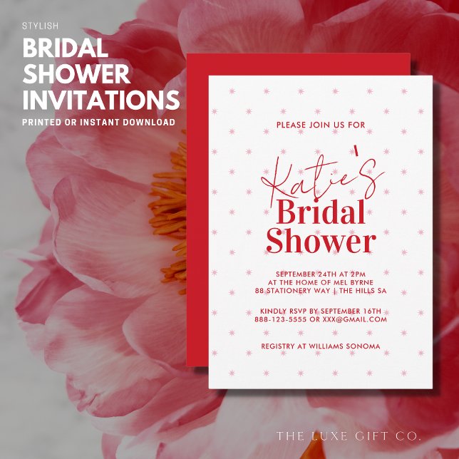 Modern Red and Pink Stars Bridal Shower Invitation (Creator Uploaded)