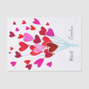 Modern Red and Pink Valentine Hearts Couple Names Tissue Paper