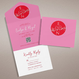 Modern Red and Pink Wedding All In One Invitation