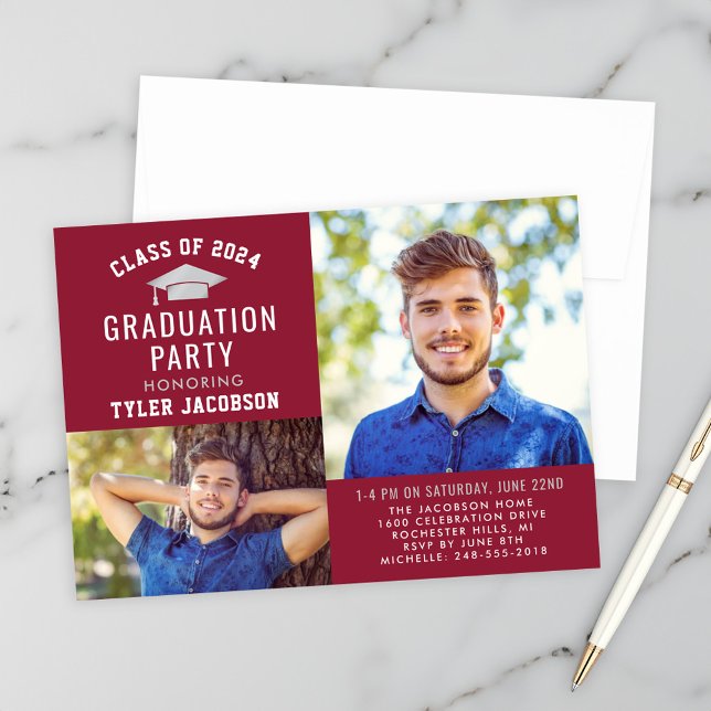 Modern Red and Silver 2025 Photo Graduate Party Invitation (Creator Uploaded)