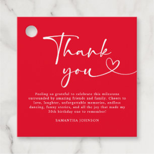 Modern Red and White 30th Birthday Thank You Favour Tags