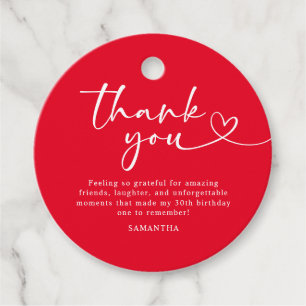 Modern Red and White 30th Birthday Thank You Favour Tags