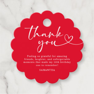 Modern Red and White 30th Birthday Thank You Favour Tags