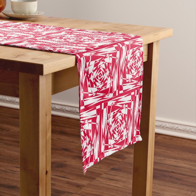 Modern Red and White Abstract Table Runner  (In Situ)