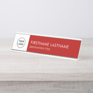 Modern Red and White - Add Logo, Name, Title Desk Name Plate
