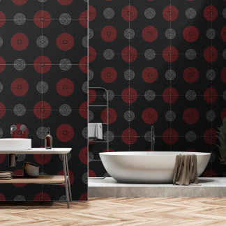 Modern Red and White Art Deco Circles Wallpaper