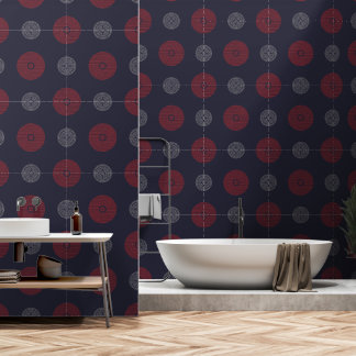 Modern Red and White Art Deco Circles Wallpaper