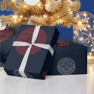 Modern Red and White Art Deco Circles Wrapping Paper