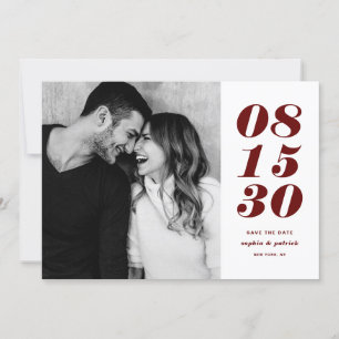 Modern Red and White Bold Date Typography Photo Save The Date
