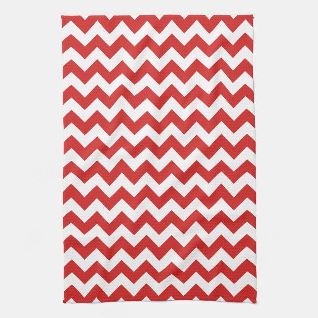 Modern Red and White Chevron Zigzag Pattern Tea Towel (Vertical)