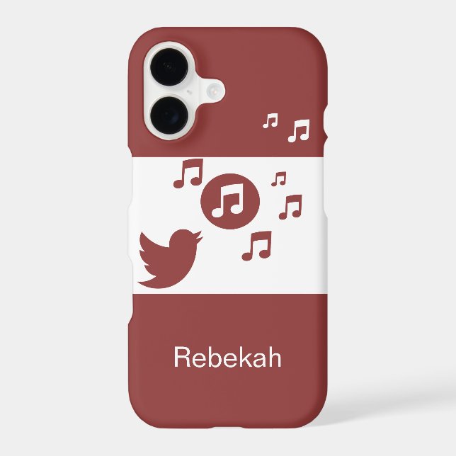 Modern red and white chic songbird and music notes (Back)