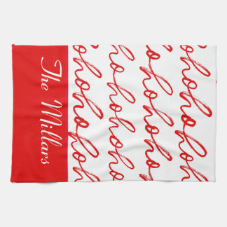 Modern Red and White Christmas Pattern Tea Towel