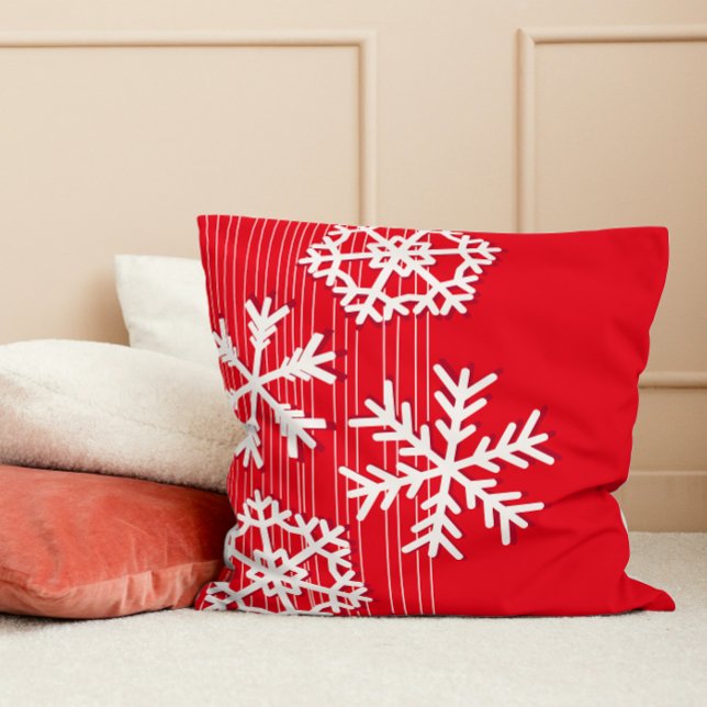 Modern red and white Christmas white snowflakes Cushion (Creator Uploaded)