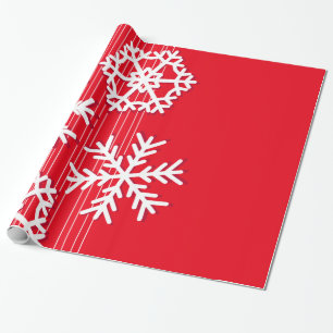 Modern red and white Christmas white snowflakes Wrapping Paper