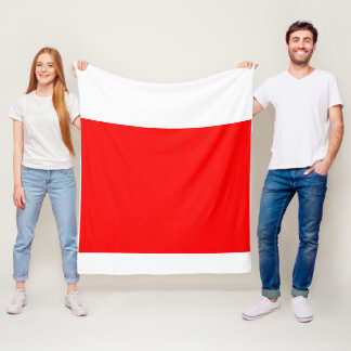 Modern Red and White Colour Block Fleece Blanket