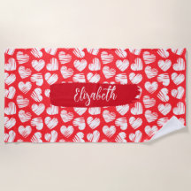 Modern Red and White Doodled Heart Valentine Name