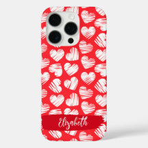 Modern Red and White Doodled Heart Valentine Name