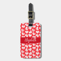 Modern Red and White Doodled Heart Valentine Name