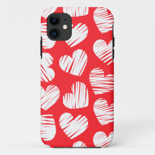 Modern Red and White Doodled Heart Valentine's Day iPhone 11 Case