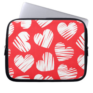 Modern Red and White Doodled Heart Valentine's Day Laptop Sleeve