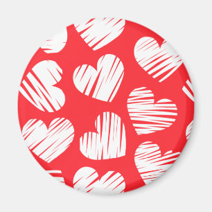 Modern Red and White Doodled Heart Valentine's Day Magnet
