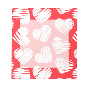 Modern Red and White Doodled Heart Valentine's Day Notepad