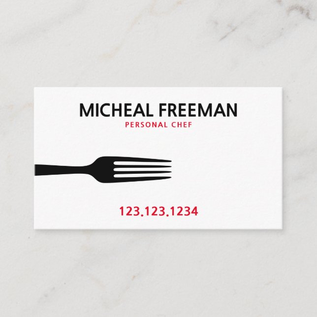 Modern Red and White Fork Personal Chef Business Card (Front)