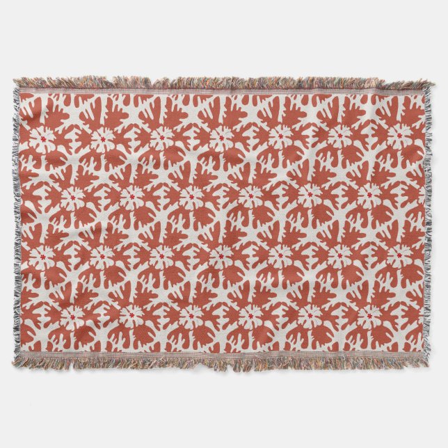 Modern Red and White Geometric Snowflake Throw Blanket (Front)