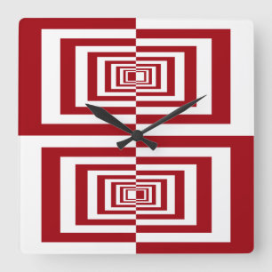 Modern Red and White Geometric Square Wall Clock