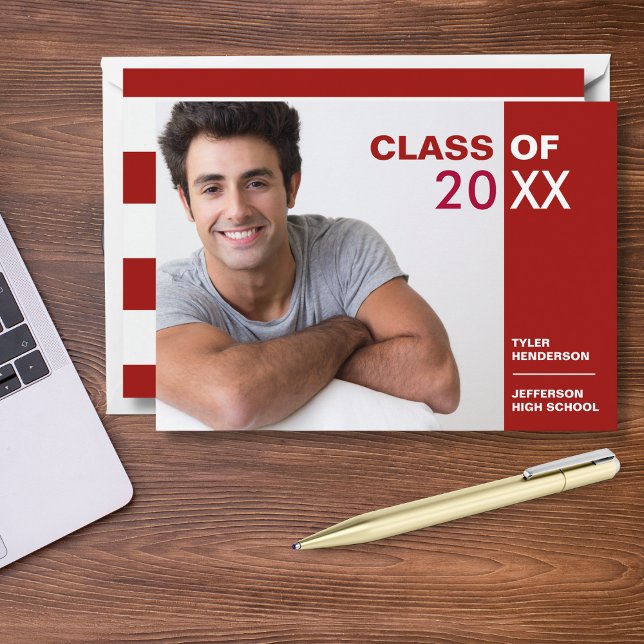Modern Red and White Graduation Photo Party Invite (Creator Uploaded)