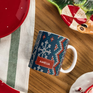 Modern red and white holiday gift Two-Tone coffee mug