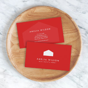 Modern Red and White House Real Estate Agent Business Card