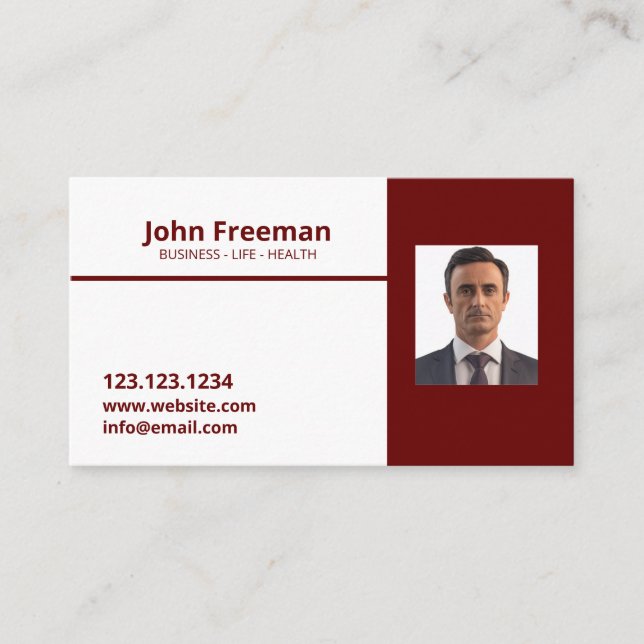 Modern Red and White Insurance Agent Business Card (Front)