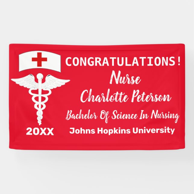 Modern Red and White Nurse Graduation Party Banner (Horizontal)
