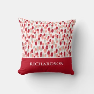Modern Red and White Pattern Initials Personalised Cushion