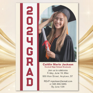 Modern, Red and White Photo Graduation Invitation