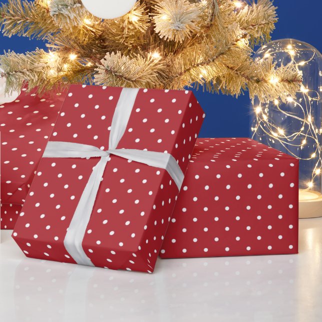 Modern Red and White Polka Dotted Christmas Wrapping Paper (Holidays)
