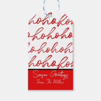 Modern Red and white script Christmas Pattern Gift Tags