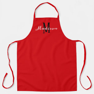 Modern Red and White Script Monogram Personalised Apron