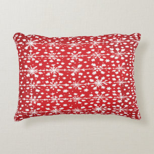 Modern Red and White Snowflake Christmas Decor Decorative Cushion