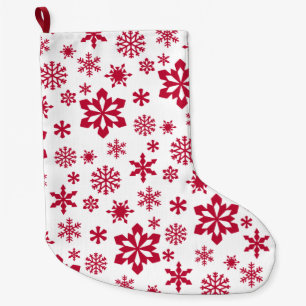 Modern red and white snowflake pattern large christmas stocking