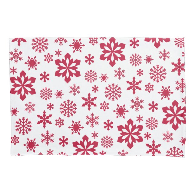 Modern red and white snowflake pattern pillowcase (Front)
