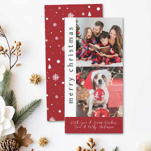 Modern Red and White Snowflake Photo Christmas Holiday Card